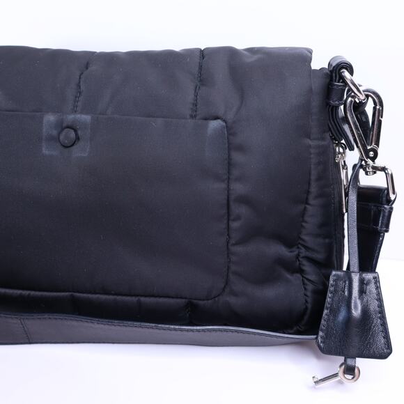 PRADA Tessuto Nylon Bomber Sound Bag Black Leather Adjustable Shoulder Strap - Picture 4 of 11